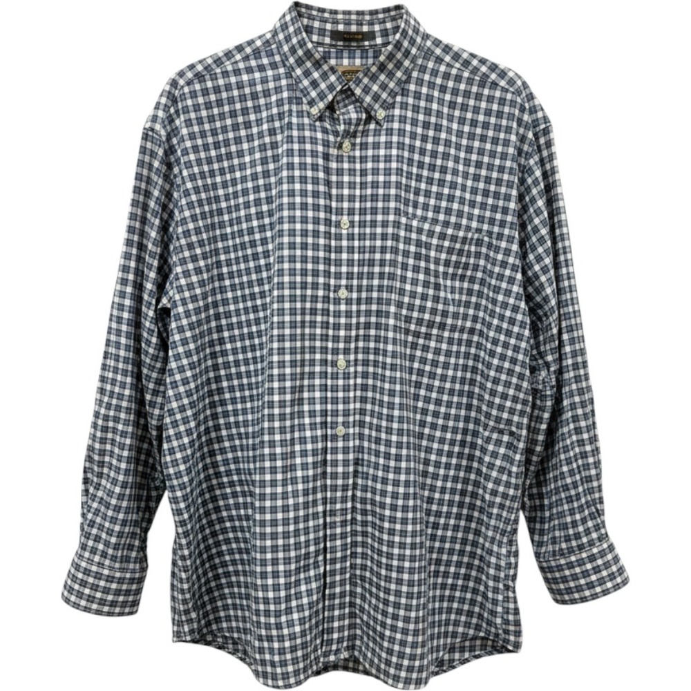 The Foundry Supply Mens 2XL Plaid Button Down Shirt Navy White Easy Care Long Sl